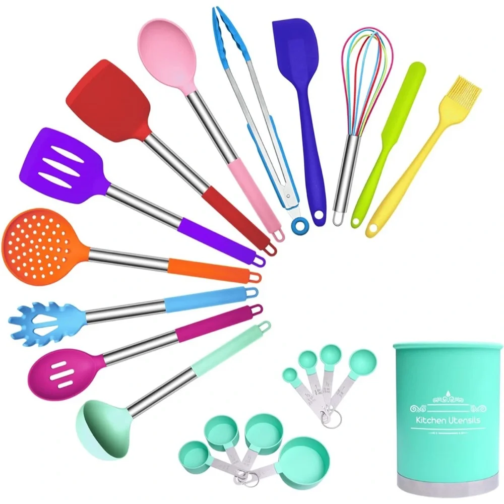 21 piece silicon cooking utensils set with holder
